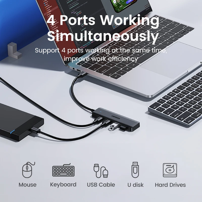 UGREEN 4ポート スリム USB-Cハブ 使用例